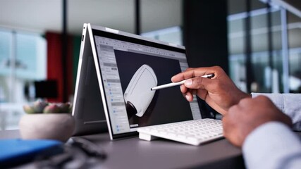 Fototapete - Engineer Using 3D CAD Software