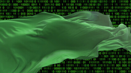 Libya flag - 3D realistic waving flag on matrix digital background with binary code