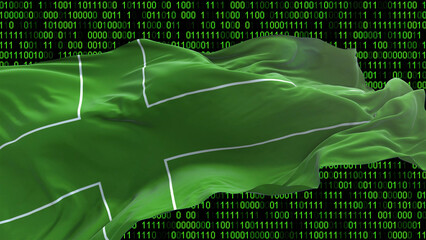 Ladonia flag - 3D realistic waving flag on matrix digital background with binary code