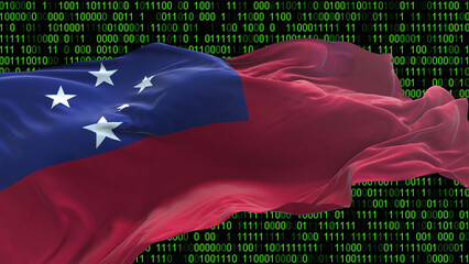 samoa flag - 3d realistic waving flag on matrix digital background with binary code