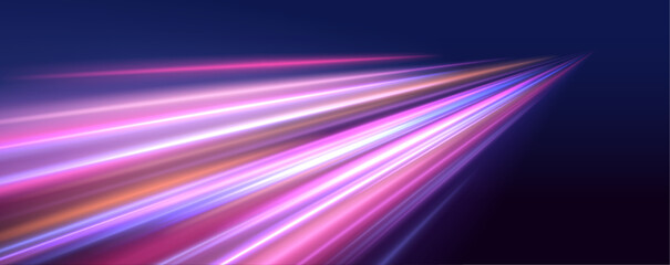 Aufkleber - Long exposure, light painting photography. Vibrant streaks of neon blue and pink color against a black background. City road car light trails motion background.	