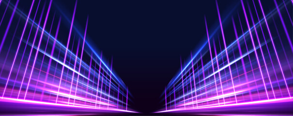 Leinwandbilder - Neon stripes swirling like a drill, twisting in dynamic motion, featuring glowing blue and purple neon lines and vivid trails of light, symbolizing the concept of speed and high technology.