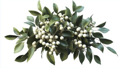 a bunch of mistletoe tied with twine on white background
