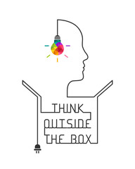 Wall Mural - think outside the box and creative thinking concept with colorful light bulb. wire line forming the 
