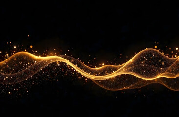 Poster - A mesmerizing abstract background with swirling golden light trails and sparkling particles set against deep black, evoking elegance and luxury.