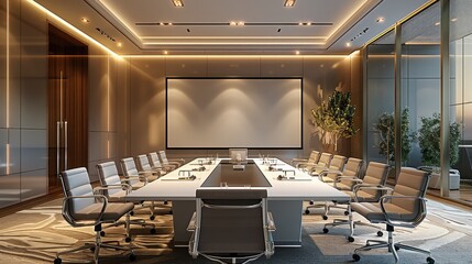 Aufkleber - A luxurious conference room, featuring a large projector screen and an elegant, rectangular layout.
