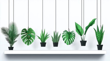 Wall Mural - Hanging green plants on minimalist shelf display