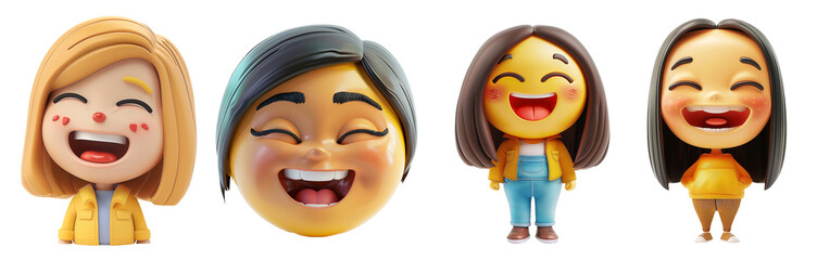 Wall Mural - 3D Girl with Giggling Emoji Transparent Background