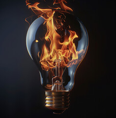 Burning light bulb. black background.