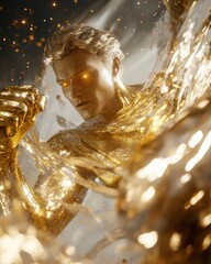 Wall Mural - Cosmic gladiator duel celestial arena digital art sci-fi universe heroic viewpoint illuminated gauntlets and golden body concept