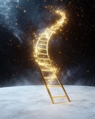 Wall Mural - Climbing the golden ladder to a glowing constellation a mystical journey through space and dreams