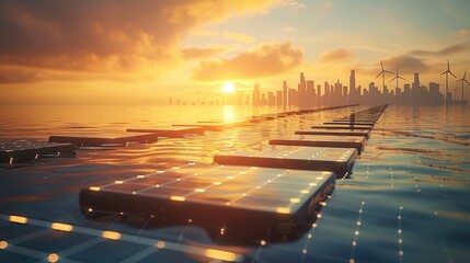 Aufkleber - Solar farms, offshore wind turbines, and a high-tech city powered by renewable energy.