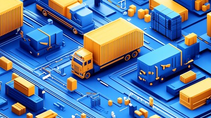 Aufkleber - Creative Abstract 3D Illustration of Blue and Orange Logistics Network : Generative AI