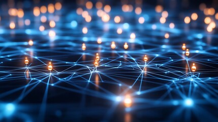 Leinwandbilder - Abstract Network Connections with Glowing Nodes and Lines in a Digital Space : Generative AI