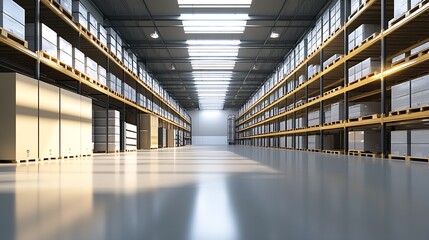 Aufkleber - Spacious Modern Warehouse Interior with High Shelving and Abundant Natural Light : Generative AI