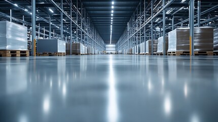 Aufkleber - Contemporary Warehouse Interior with Extensive Shelving and Pallet Stacks : Generative AI