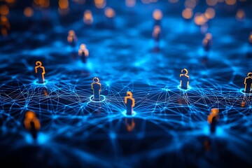 Fototapete - Abstract Digital Representation of Networked Individuals with Data Connections : Generative AI