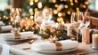 © Anna Lurye - Elegant holiday table setting with white and silver accents featuring Christmas crackers and snowy garland centerpiece