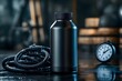 © JKIU - A sports drink bottle with a modern design, set next to a high-intensity workout rope and a stopwatch, focusing on refreshing hydration and endurance.