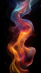 Wall Mural - vibrant abstract wave pattern with glowing colors and a dark background creating an ethereal atmosph