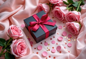 Sticker - pink roses and box