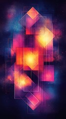 Wall Mural - vibrant geometric abstract design with glowing colors and deep space background
