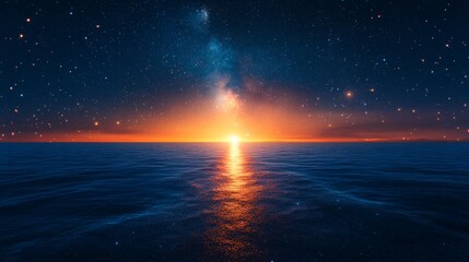 Wall Mural - stunning view of the milky way from a distant planet at twilight over an endless ocean