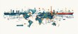 © adiba - An illustration of a world map with cities, ships, and transportation routes representing global trade and connectivity.