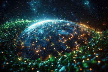 Canvas Print - a planetary body orbiting the cosmos, surrounded by stars and celestial bodies