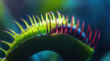 Close-up of a Venus Flytrap's Spiky Trap