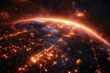 Wall Mural - image of the earth from space at night showing city lights and stars