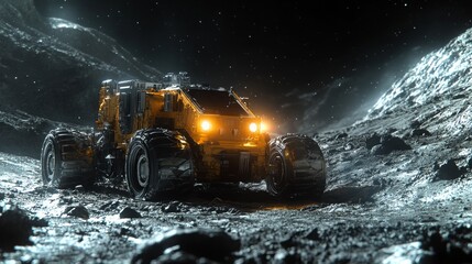 Wall Mural - robot explores cave on the moon in high-definition space mission footage