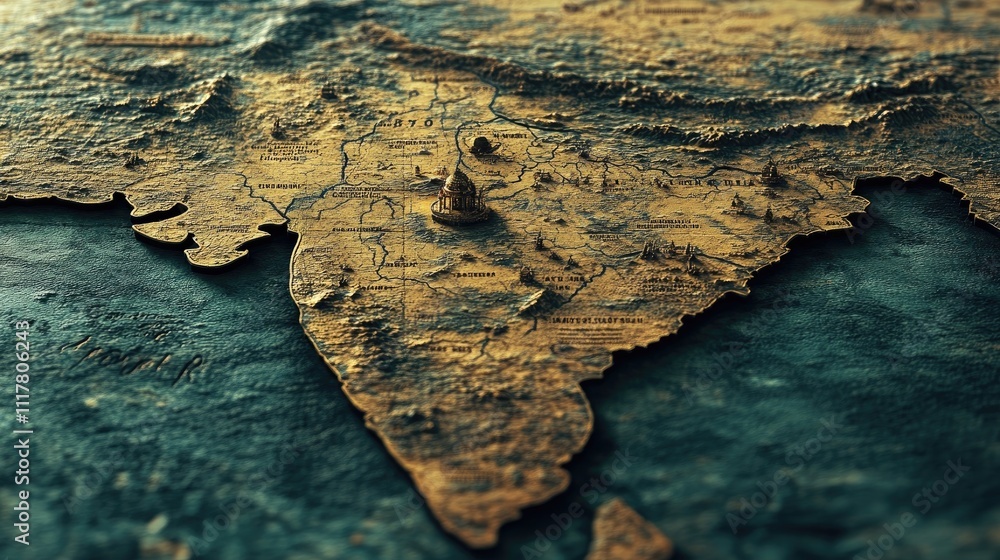 A textured old map of India, capturing the essence of its diverse ...