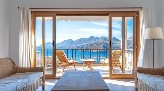 appartement moderne en bord de mer avec terrasse offrant une vue magnifique sur la mer. paysage de v