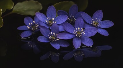 Canvas Print - Close-up of a group of purple flowers sitting on a dark background