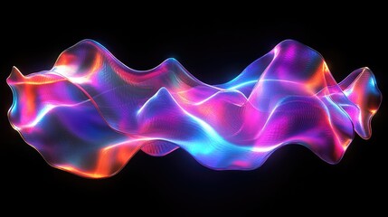 Wall Mural - Neon holographic rainbow wave curve background. Gradient design elements.