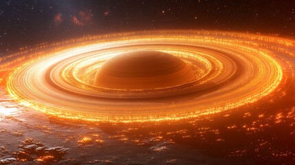 Wall Mural - vibrant depiction of saturn with glowing rings in a cosmic landscape