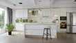 © Siyu - Bright white kitchen featuring large windows and neutral accents for a cheerful and inviting atmosphere