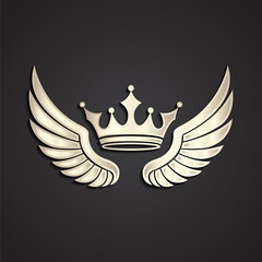 3d silver crown with wings logo