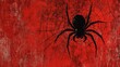 © Digital Dreamscapes - Black spider sits on web against red textured background.