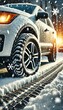 © organik - Winter tire. Detail of car tires in winter on the road covered with snow.