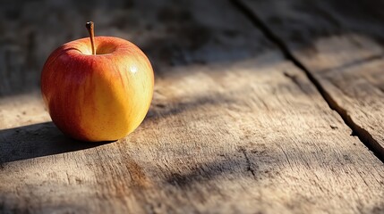 Canvas Print - A red and yellow apple on a wooden surface.