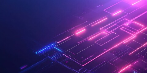 Abstract Digital Network Futuristic Technology Background Design with Glowing Lines and Neon Lights