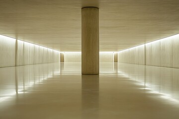 Leinwandbilder - A minimalist indoor space featuring a central column, with soft lighting highlighting the clean and modern architectural design, evoking elegance and tranquility.