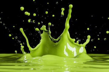 Aufkleber - A striking image of vibrant green paint in mid-motion, capturing a splash dynamic with high-speed photography, evoking energy and creativity against a black backdrop.