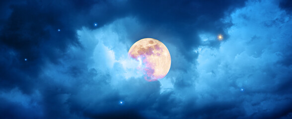 Stars sky abstract background with full moon.