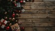 © 笑笑 刘 - Big beautiful Christmas tree decorated with beautiful shiny baubles and many different gifts on wooden floor. White wall background with plenty of copy space for text. close up