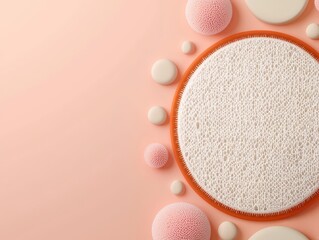 Fototapete - A collection of textured circular elements on a soft pink background, creating a modern and aesthetically pleasing design.