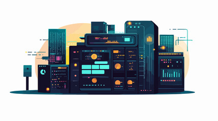 Wall Mural - cybersecurity and data center connection server graphic illustration