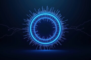 Wall Mural - futuristic digital data ring with glowing blue neon lines on a dark background